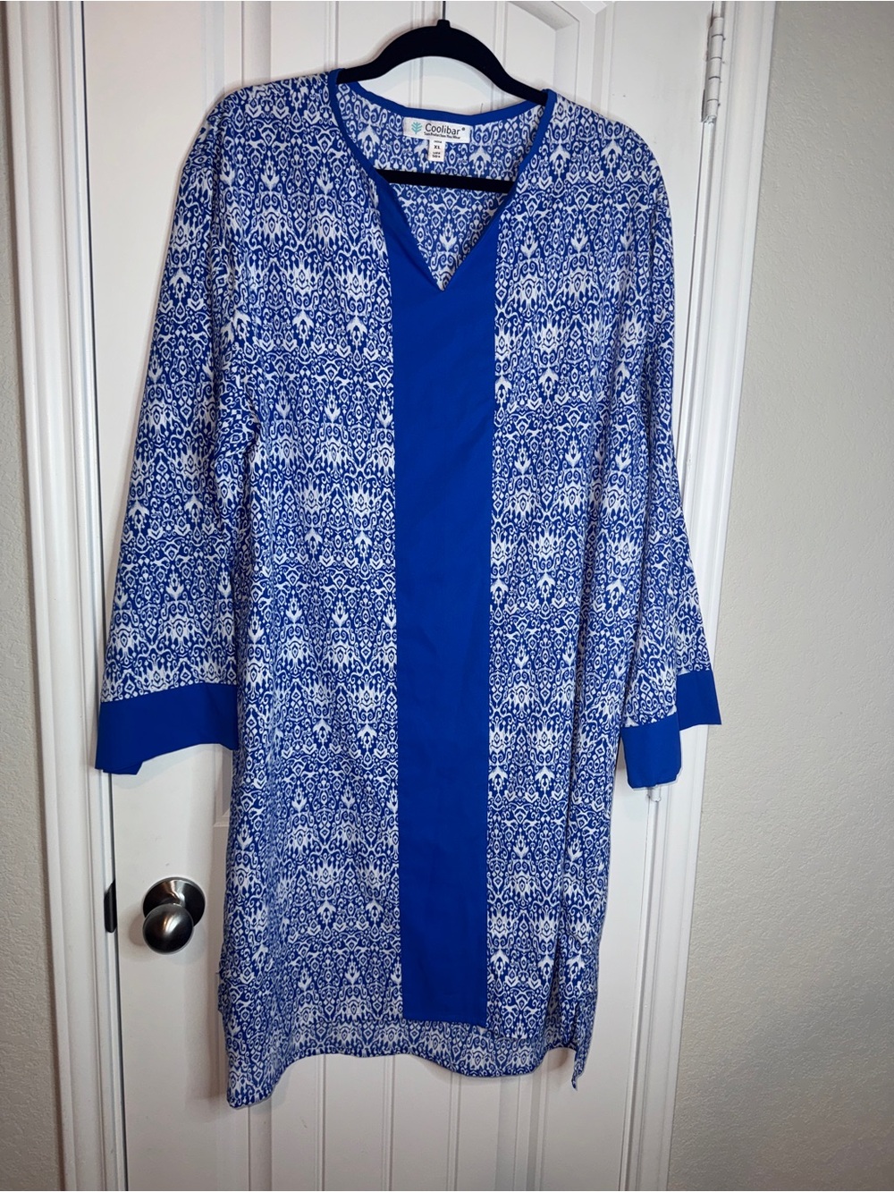 Blue and White Printed Tunic 50 UPF sun protectant swim coverup
